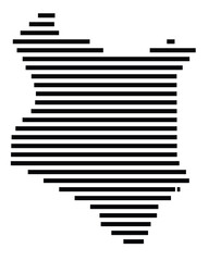 Abstract map of Kenya showing the country with horizontal black lines