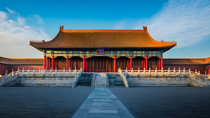 Obraz premium A majestic Ming dynasty ceremonial hall in the heart of a vast plain.