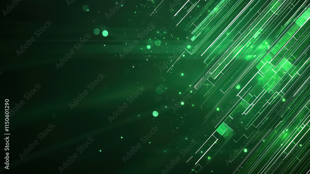 Poster dynamic green abstract background with glowing lines and particles