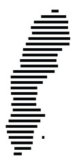 Abstract map of Sweden showing the country with horizontal black lines