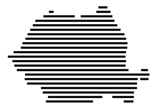 recommend clip art: Abstract map of Romania showing the country with horizontal black lines