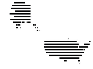 Abstract map of the United States of America + Alaska showing the country with horizontal black lines