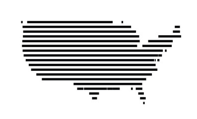 Abstract map of the United States of America showing the country with horizontal black lines