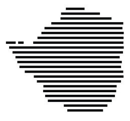 Abstract map of Zimbabwe showing the country with horizontal black lines