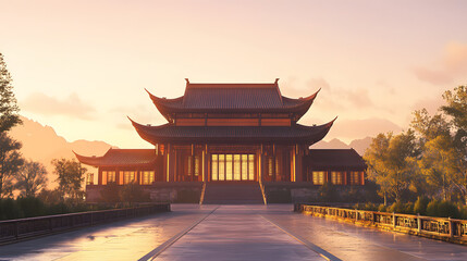 Fototapeta premium A majestic Ming dynasty merchant house set on a flat open plain.