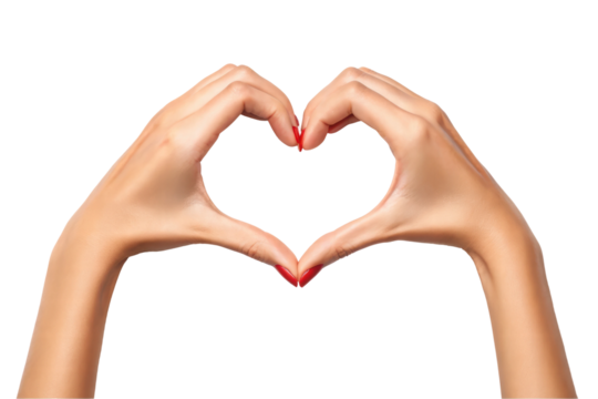 Hands creating a heart shape symbolizing love, cut out - stock png.