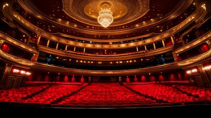 Fototapeta premium Elegant Theater Auditorium Red Seats Golden Accents