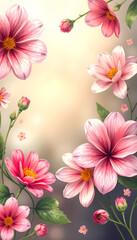 Fototapeta premium floral flowers abstract background banner, enhance, with white tones