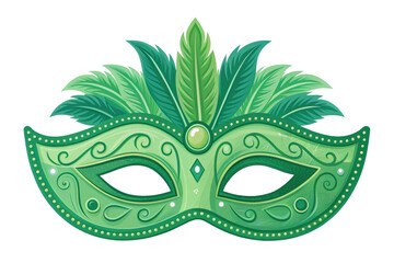 Green mask with feathers and decor, cut out - stock png.