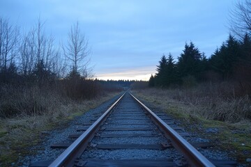 Fototapeta premium Railroad Tracks Vanishing Into Winter Woodland