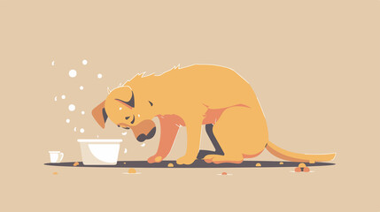 Cute Cartoon Dog with Vomiting and Diarrhea Flat Vector Illustration