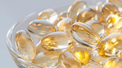 Health Supplement Concept: Close-Up of Magnesium Glycinate Capsules in Glass Bowl with Natural Light Highlighting Texture