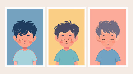 Cartoon Boy with Various Emotions Flat Vector Illustration