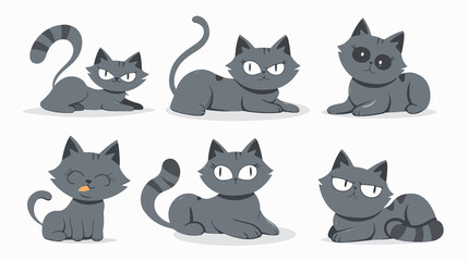 Cartoon Cat Set with Various Poses and Emotions