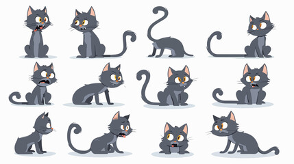 Cute Cartoon Cat Set with Various Poses and Expressions