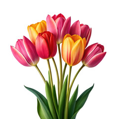 Naklejka premium Colorful tulips in a simple bouquet arrangement, cut out - stock png.