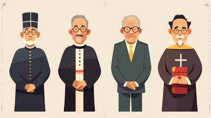 Flat Vector Set of Cartoon Catholic Priest Illustrations