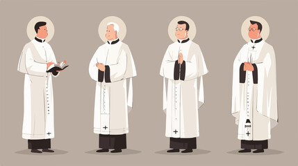 Modern Flat Vector Cartoon Catholic Priest Set Illustration