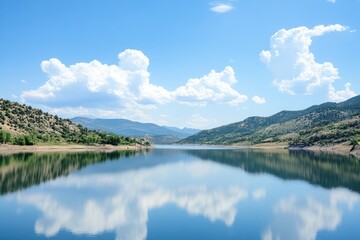 Fototapeta premium Serene Mountain Lake Reflecting Cloudscape Sky
