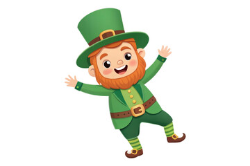 Cheerful leprechaun celebrating St. Patrick's Day, cut out - stock png.