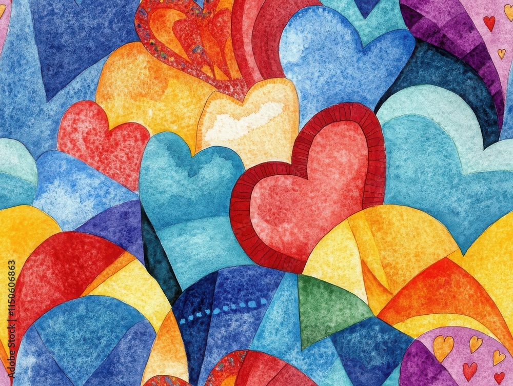 Poster valentine’s hearts embraced the boho and tribal style. colorful hearts in various shapes and sizes c