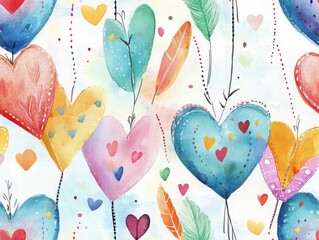 Valentine’s hearts embraced the boho and tribal style. Colorful heart balloons in a whimsical watercolor style.