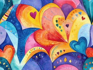 Valentine’s hearts embraced the boho and tribal style. Colorful hearts in a vibrant abstract watercolor design.