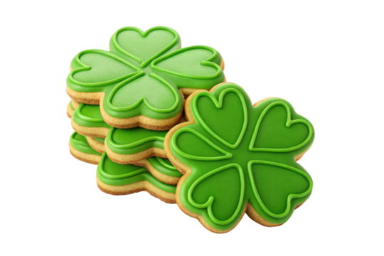 Delicious green shamrock cookies for celebrations, cut out - stock png.