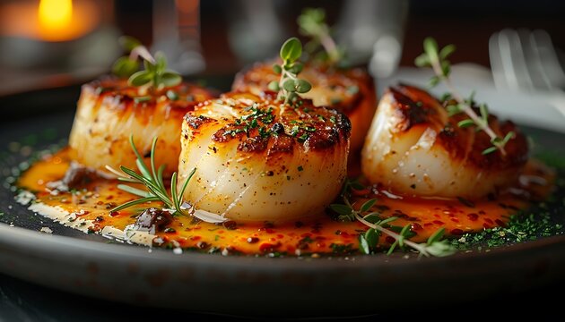  an elegant gourmet dish beautifully plated in a fine dining restaurant setting