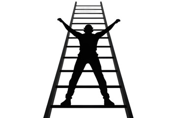Climbing a ladder and celebrating achievement, cut out - stock png.