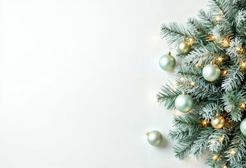 Christmas arrangement with pine branches and green ornaments