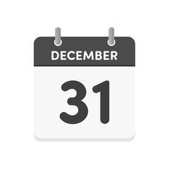 December 31 tear-off calendar icon isolated on white background - simple design in English with the date Dec 31. New year's eve concept.