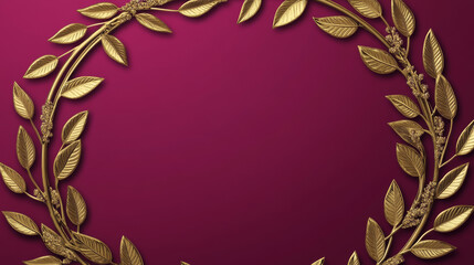 Obraz premium Set of anniversary card, invitation with laurel wreath, number. Decorative gold emblem of jubilee on magenta background. Filigree element, frame, border, icon, logo for web, page design, vintage style