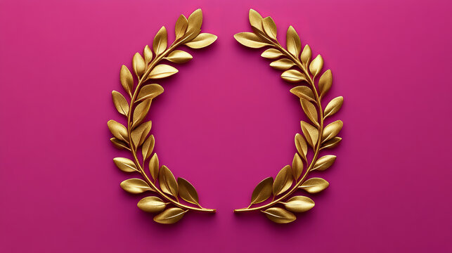 Set of anniversary card, invitation with laurel wreath, number. Decorative gold emblem of jubilee on magenta background. Filigree element, frame, border, icon, logo for web, page design, vintage style