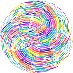 Colorful spiral, swirl, twirl element. Radial, radiating whorl, volute shape