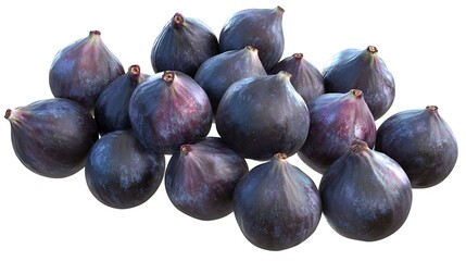 A bunch of purple figs are displayed on a white background