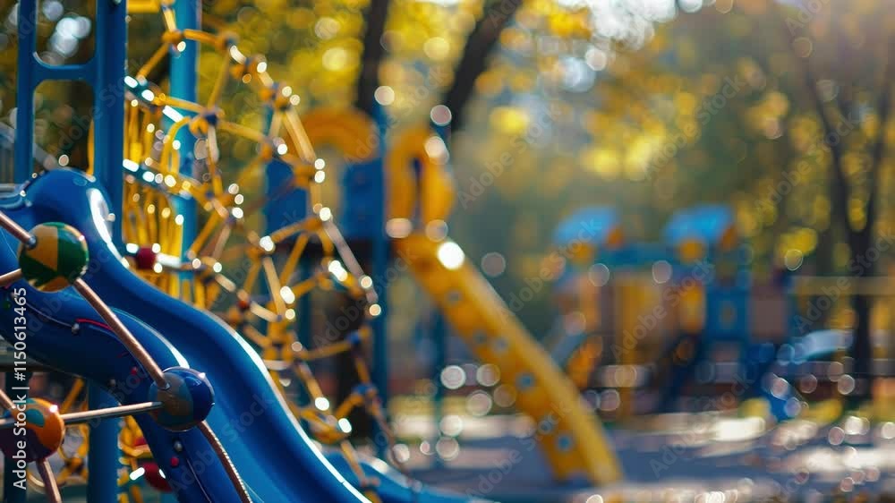 Poster a childrens play area with slides swings and climbing structures inspired by the different component