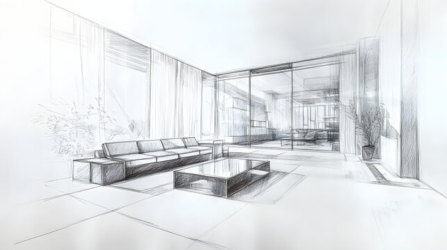 A refined sketch of a minimalist interior by a legendary designer.