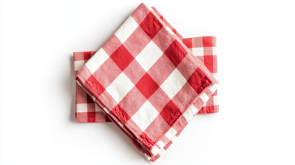 Obraz premium Red checkered napkin front view isolated on white background. Rustic chic style mockup perspective.