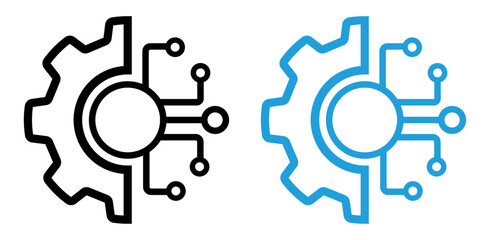 Obraz premium Digital Transformation line vectors in blue and black color in different styles on white background. Digital technology vector icon. Gear and circuit vector symbol. 