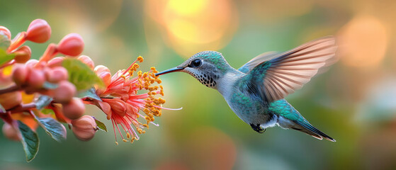 Fototapeta premium Hummingbird Feeding on Flower