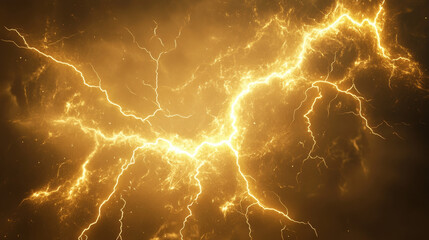 Lightning effect, thunderstorm, gold or yellow electric thunderbolt storm strikes. Isolated powerful electrical discharge, bolt, impact, crack, magical energy flash, Realistic 3d vector illustration