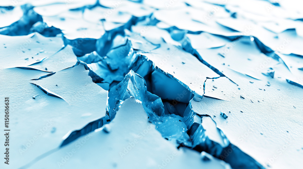 Poster broken ice, deep crack in frozen surface. breaks in glacier in perspective view. vector realistic ba