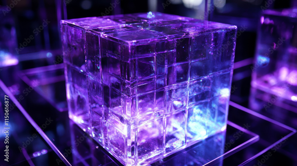 Aufkleber 3d crystal light holographic glass cube vector isolated icon. realistic geometric translucent block 