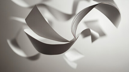 Flying curled paper sheet with shadow. Realistic 3d vector illustration set of wind blow falling down beige curve pages. Blank a4 letter or note mockup floating in air. Dynamic scattered document.