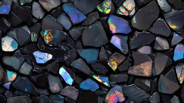 Beautiful iridescent black opal texture, seamless pattern. Opal. Illustration