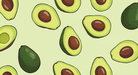 Fresh green avocado slices.  Healthy fruit pattern.
