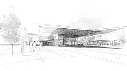 Fototapeta premium A stunning pencil sketch of an iconic urban marketplace concept by a master architect.