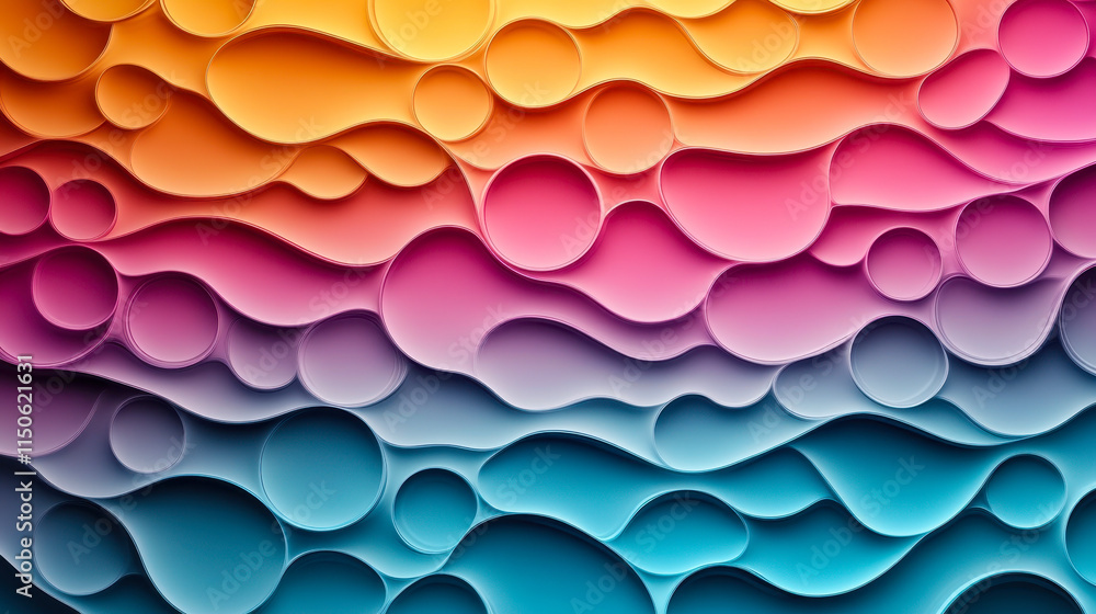 Poster vibrant abstract background with colorful layered circles and wavy patterns
