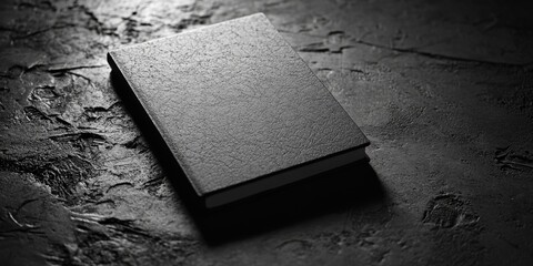 Closed black book on table